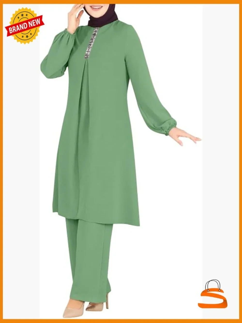 Abaya Dress 2 Piece Set Long Sleeve Loose Top Pants Muslim Women Matching Sets